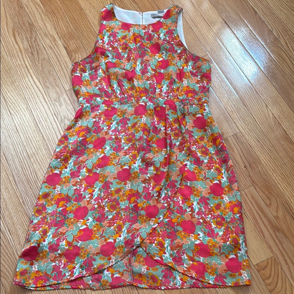Forever 21 Pink and Red Asymmetrical Sundress with Halter Neckline